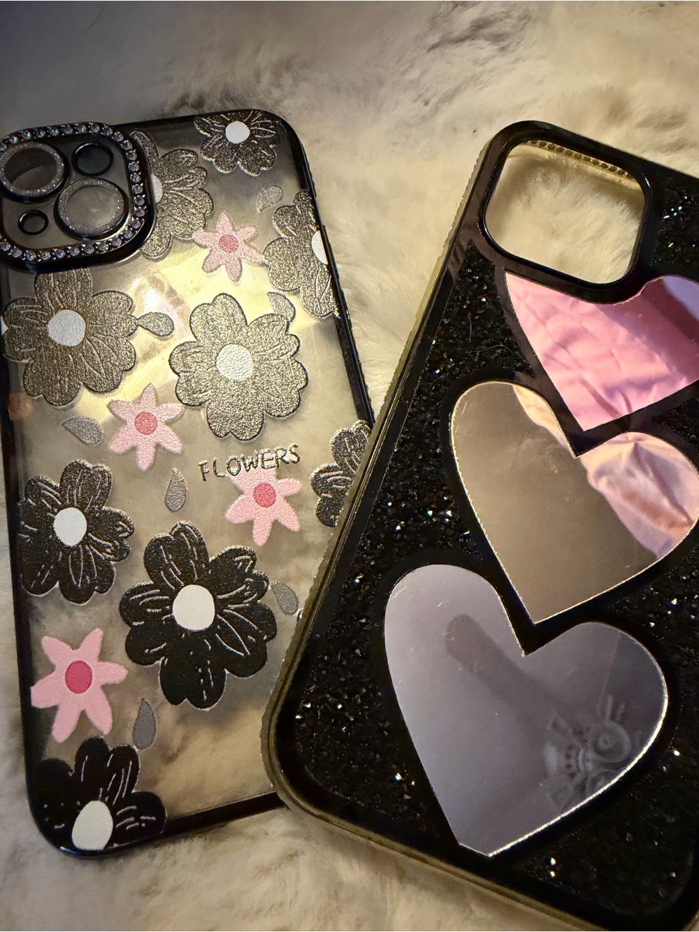 Apple iPhone 15 plus Pink & Black Floral and Heart iPhone Case Duo